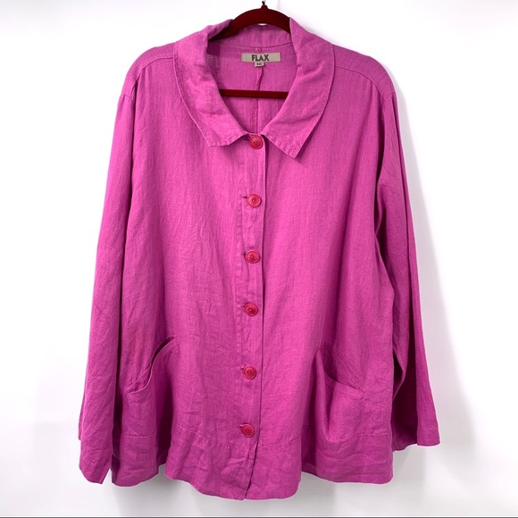 Flax Jackets & Blazers - FLAX Linen Magenta Lagenlook Button Front Jacket